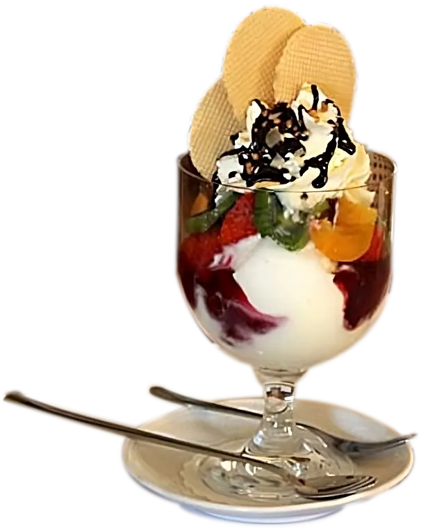 Eis becker. Im Winter etwas Warmes und Stimmungsvolles, im Sommer erfrischende Früchte der Saison. 